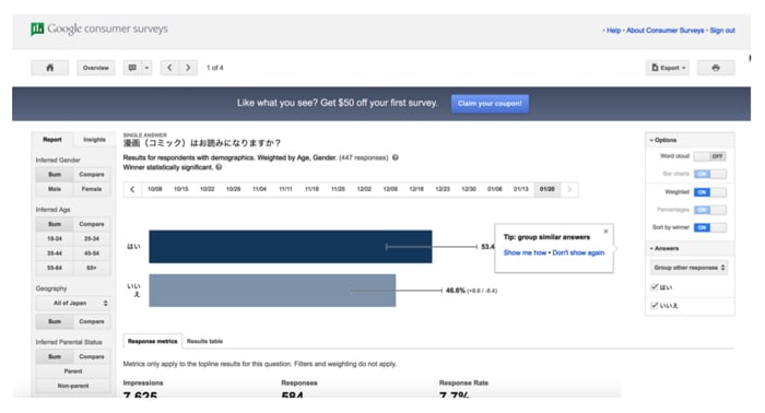 Google Consumer Surveys（Google 消費者アンケート）