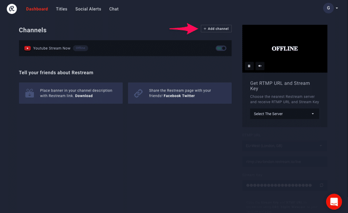 Restream.ioにYouTubeチャンネルが追加された