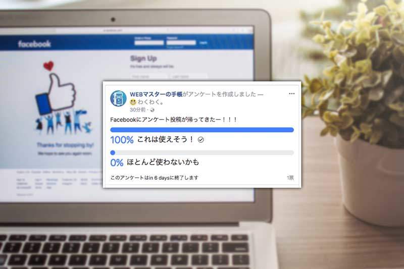 Facebookの投稿に「アンケート」が復活！回答の選択肢は２択のみ。