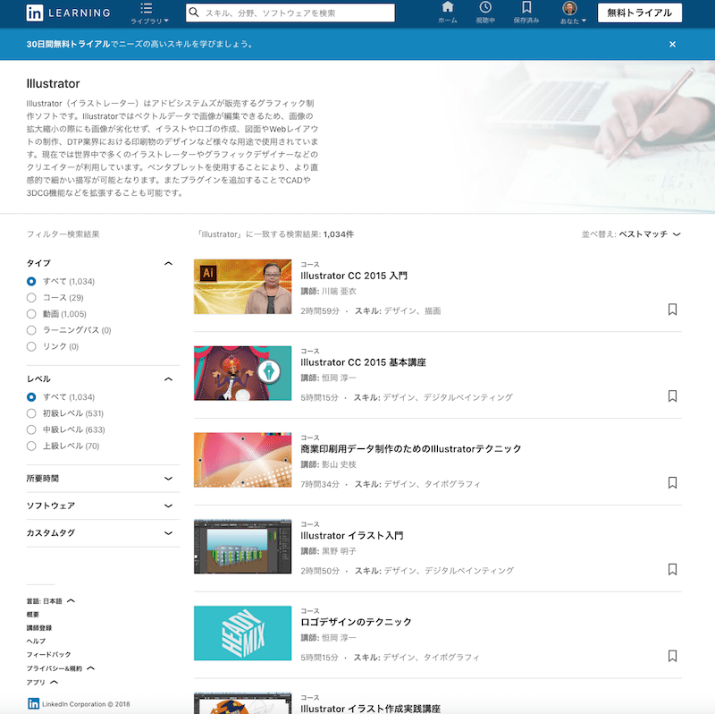 LinkedInラーニングのイラストレーター講座