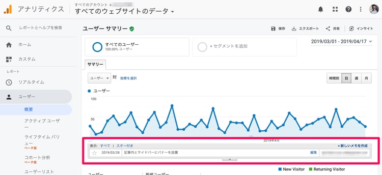 Googleアナリティクスでメモを残す