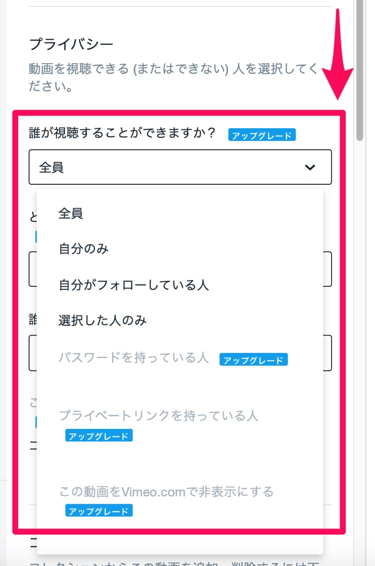 Vimeoで動画の視聴できる人を選択する