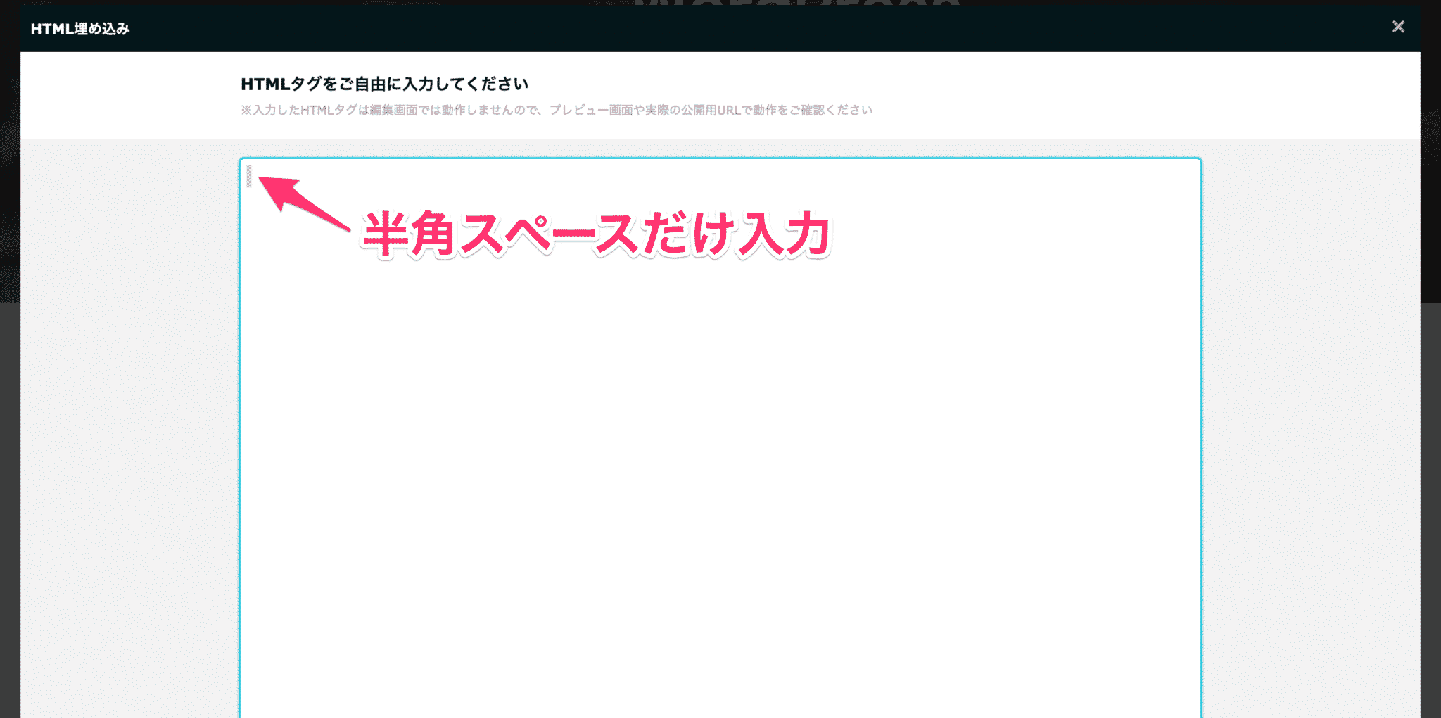 HTML埋め込みブロックに半角スペースだけを入力する